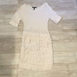 BCBG tan ruffle short sleeve dress